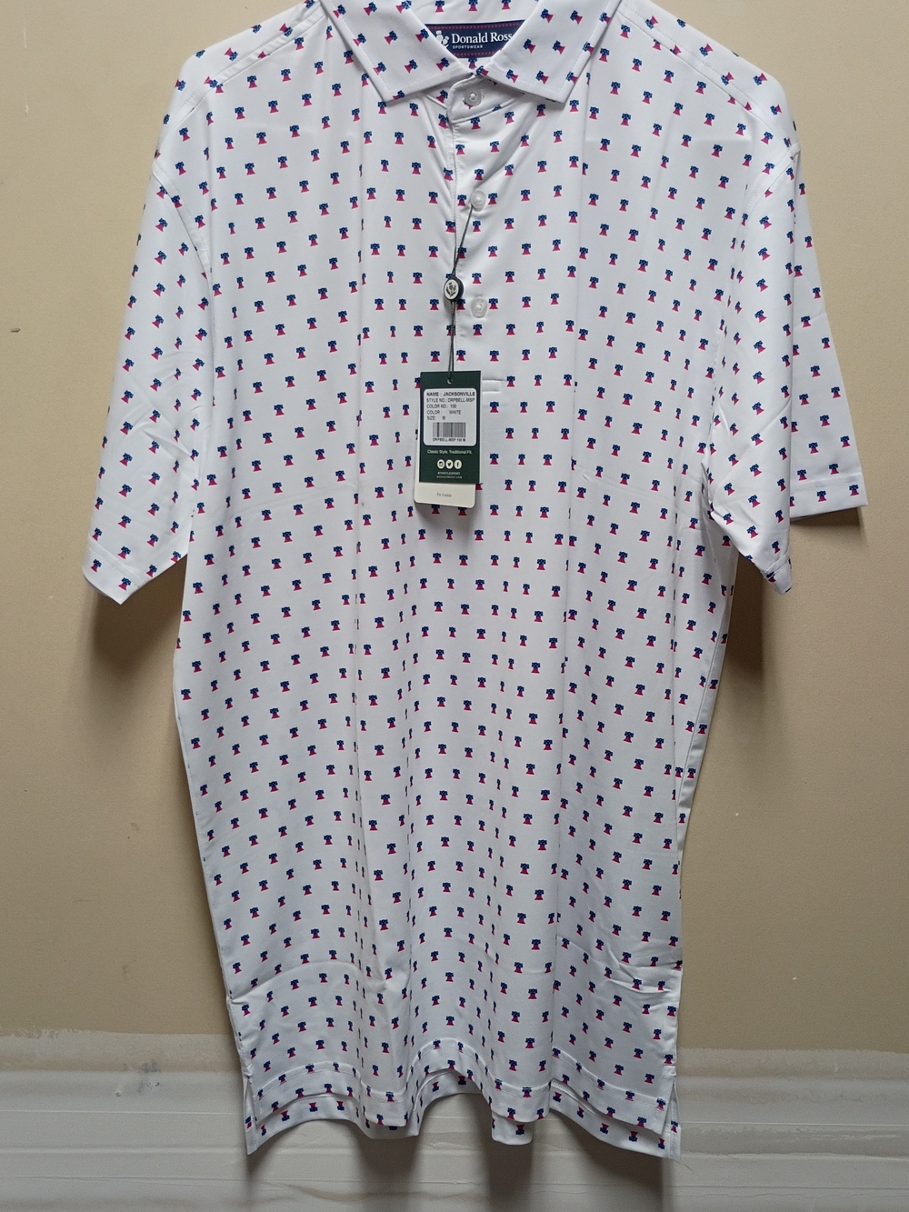 Donald Ross White Polo with Blue & Red Micro Print